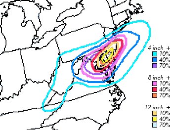 Snowfall probability map for February 5, 2010