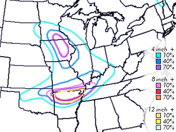 Snowfall probability map for February 9, 2010