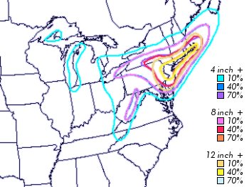 Snowfall probability map for February 11, 2010