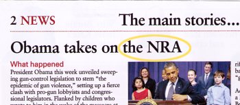 THE WEEK, January 25: Headline: â€˜â€˜Obama takes on the NRAâ€™â€™