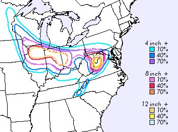 Snowfall probabilities for 12Z Tuesday-12Z Wednesday