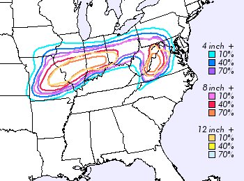 Day 1 (Sunday 3/24-Monday 3/25/2013) Snowfall Accumulation Probabilities consolidated from: http://www.hpc.ncep.noaa.gov/wwd/winter_wx.shtml as updated 0739Z, March 24, 2013 