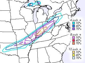 Day 1 (Friday 6 Dec 2013 - Saturday 7 Dec 2013) Snowfall Accumulation Probabilities