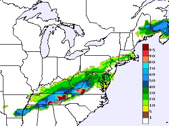 NWS preliminary forecast: 24-Hour Probability of Freezing Rain Accumulating â‰¥ .01' through 00Z Wednesday â€¢ from http://www.hpc.ncep.noaa.gov/wwd/winter_wx.shtml â€¢ captured 1615EST on 8 December 2013