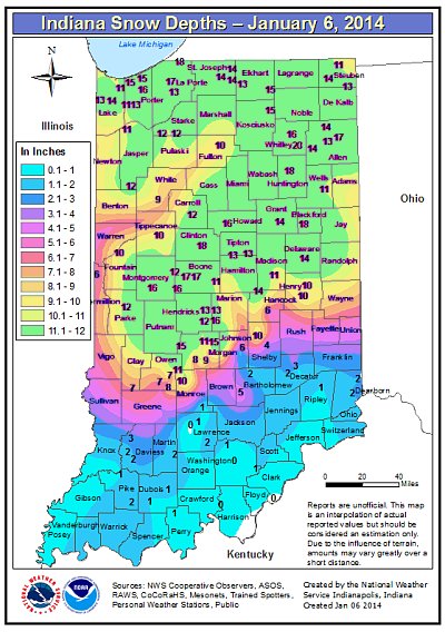 Adapted from NWS Unofficial Snow Accumulations for 24 hours ending 7aes on Monday 7 Jan 2014. (recolored for emphasis)