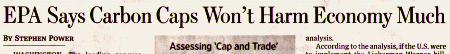 EPA Says Carbon Caps Won't Harm Economy Much (Wall Street Journal, March 17, 2008)