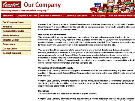 http://www.campbellsoupcompany.com/legal.asp - screenshot Screenshot of Legal page