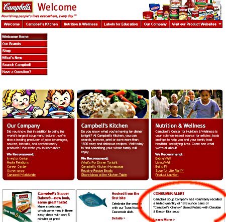http://www.campbellsoup.com/default.aspx - screenshot Screenshot of campbellsoup.com homepage