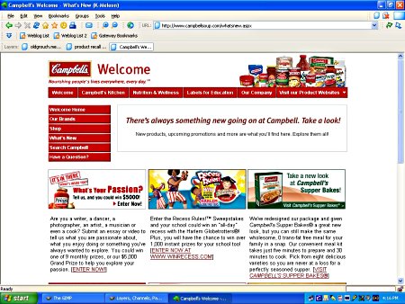 http://www.campbellsoup.com/whatsnew.aspx - screenshot Screenshot of What's New page