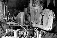 John Logie Baird, with early TV system